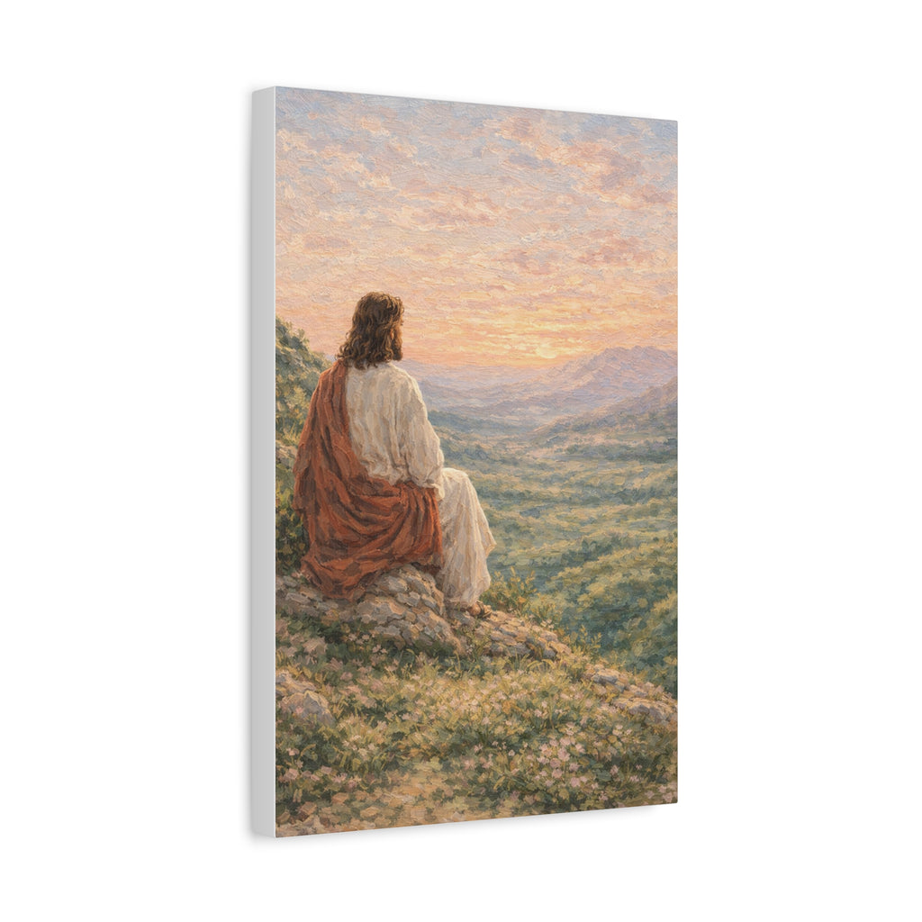 Jesus Watching Over the Valley Canvas Print Christian Wall Art Matte Canvas Faith Inspired Landscape Artwork