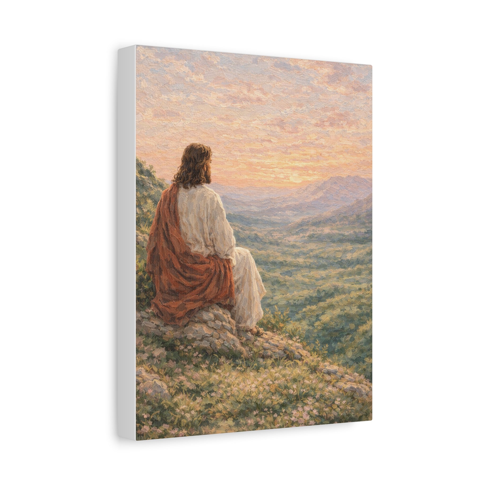 Jesus Watching Over the Valley Canvas Print Christian Wall Art Matte Canvas Faith Inspired Landscape Artwork