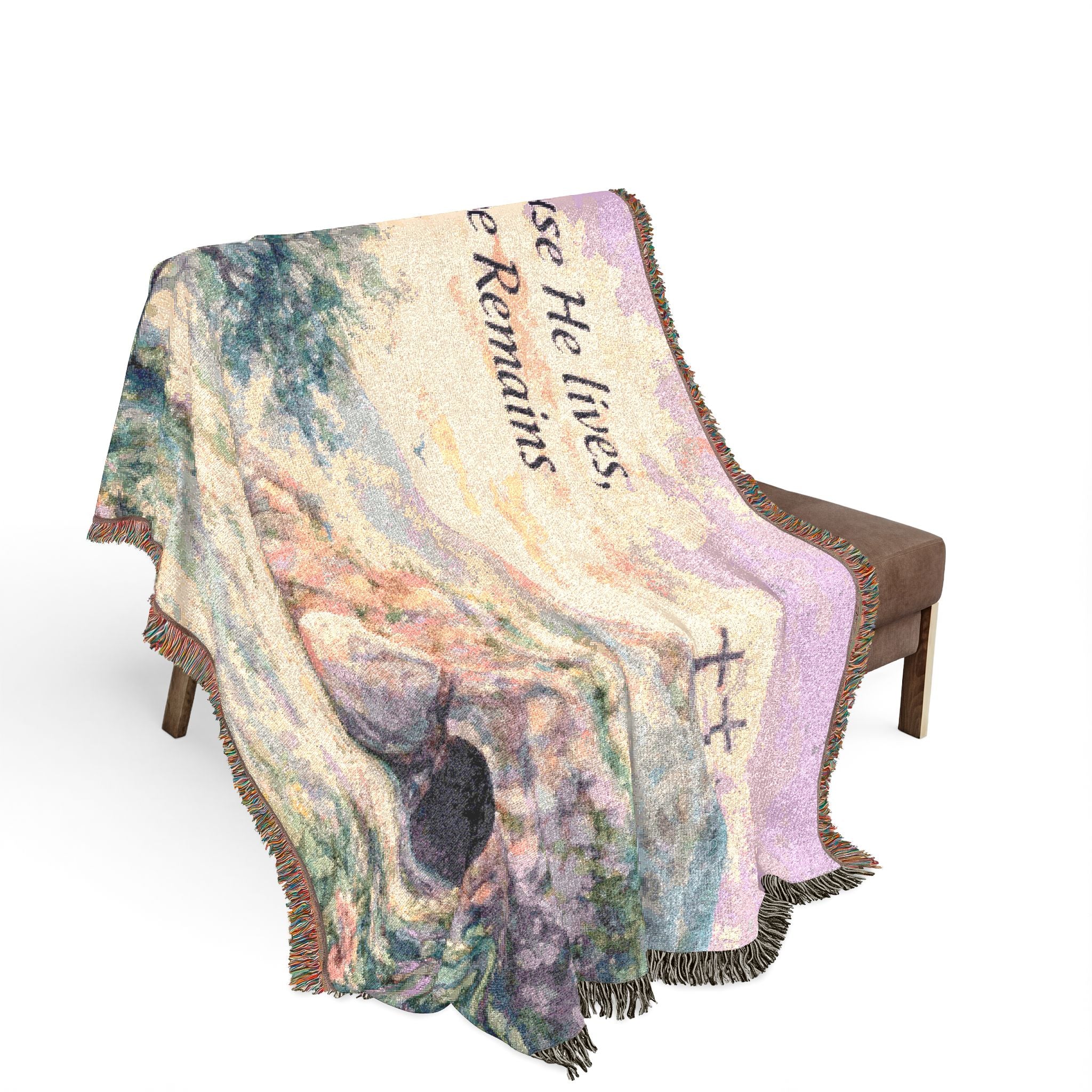 "Because He Lives, Hope Remains" Christian Throw—  Resurrection Garden Woven Blanket