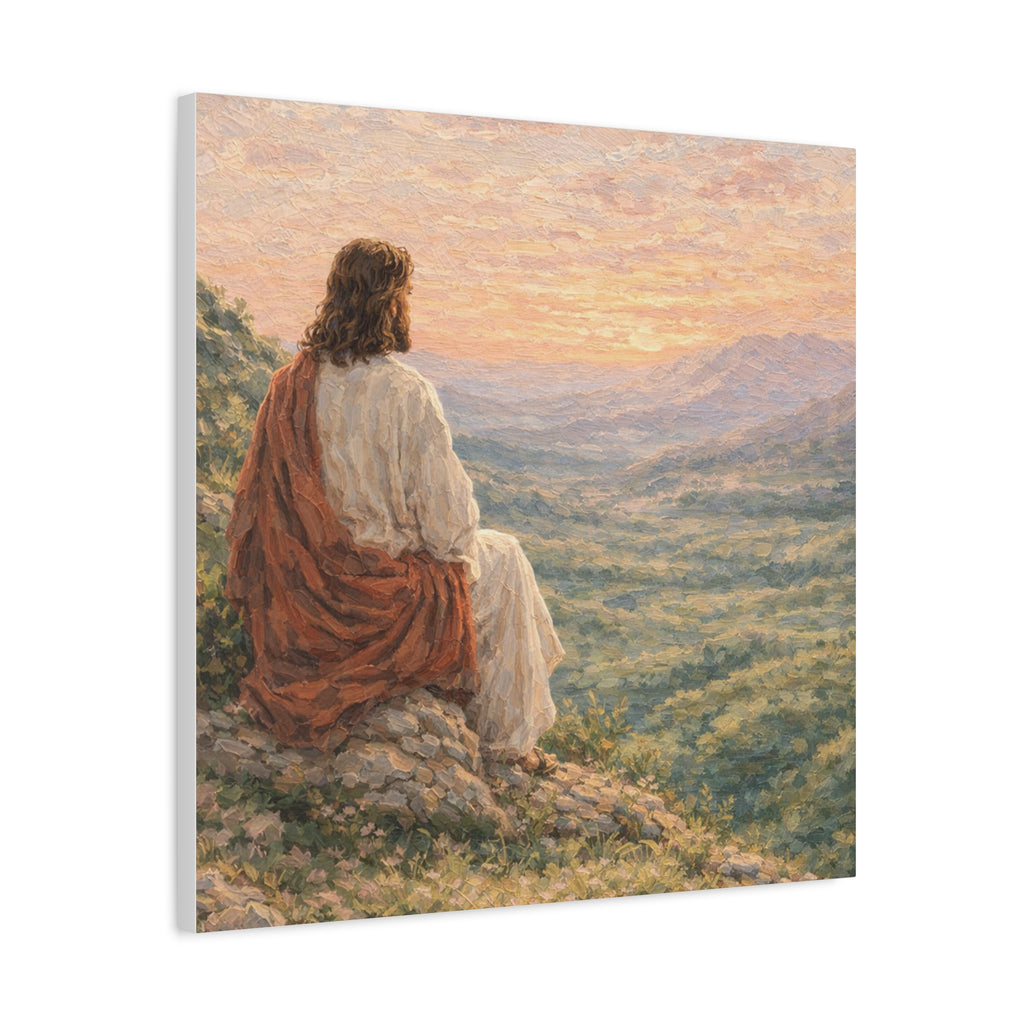 Jesus Watching Over the Valley Canvas Print Christian Wall Art Matte Canvas Faith Inspired Landscape Artwork