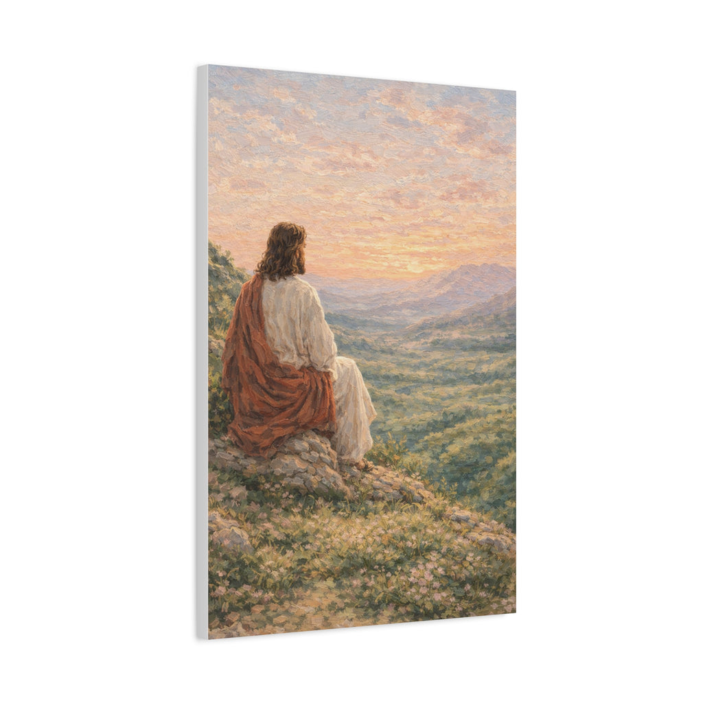 Jesus Watching Over the Valley Canvas Print Christian Wall Art Matte Canvas Faith Inspired Landscape Artwork
