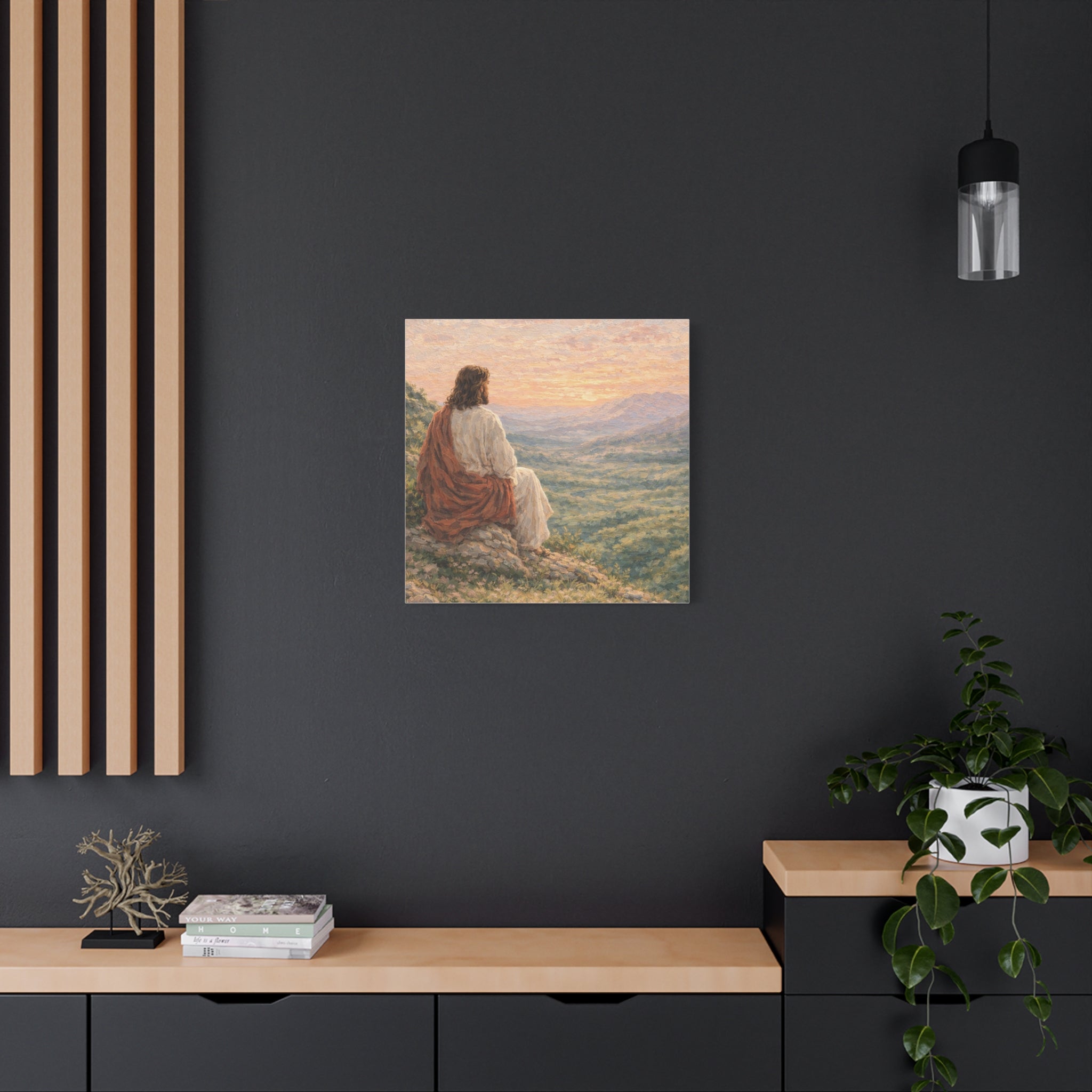 Jesus Watching Over the Valley Canvas Print Christian Wall Art Matte Canvas Faith Inspired Landscape Artwork