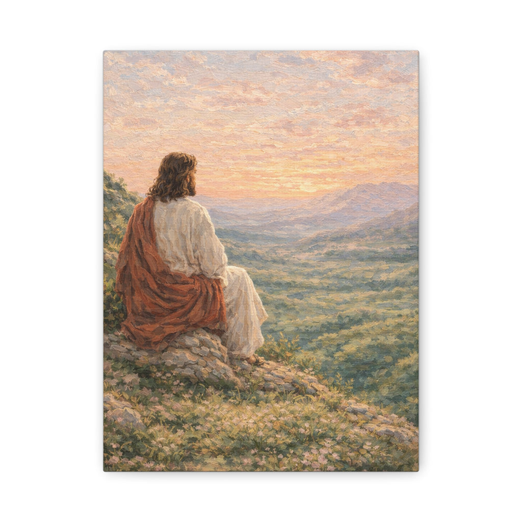 Jesus Watching Over the Valley Canvas Print Christian Wall Art Matte Canvas Faith Inspired Landscape Artwork