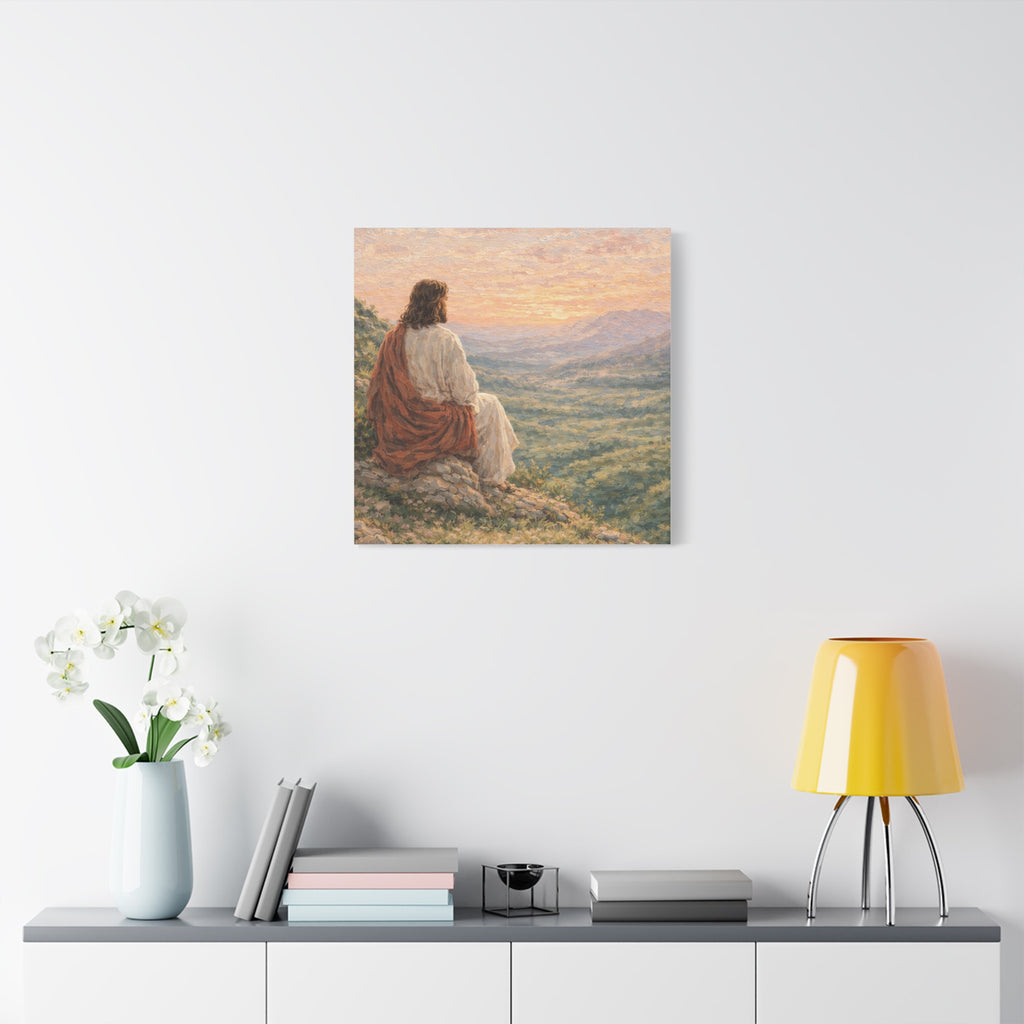 Jesus Watching Over the Valley Canvas Print Christian Wall Art Matte Canvas Faith Inspired Landscape Artwork
