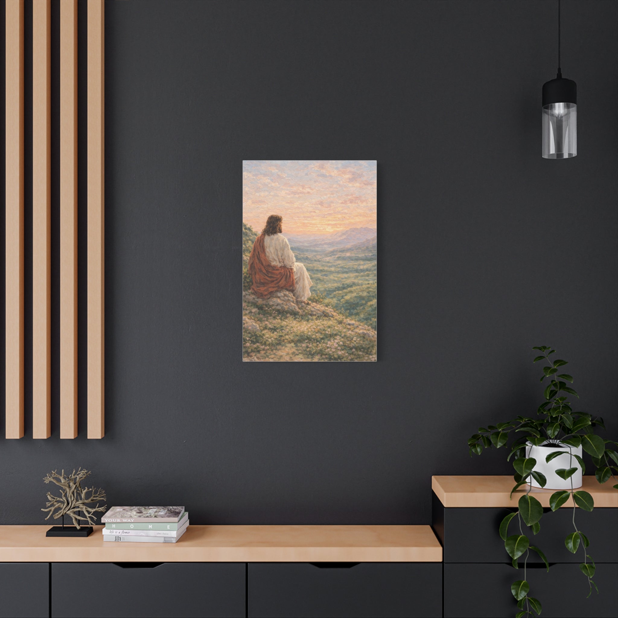 Jesus Watching Over the Valley Canvas Print Christian Wall Art Matte Canvas Faith Inspired Landscape Artwork